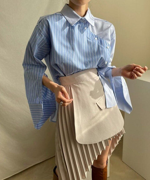 Asymmetric Stripe Patchwork Shirt